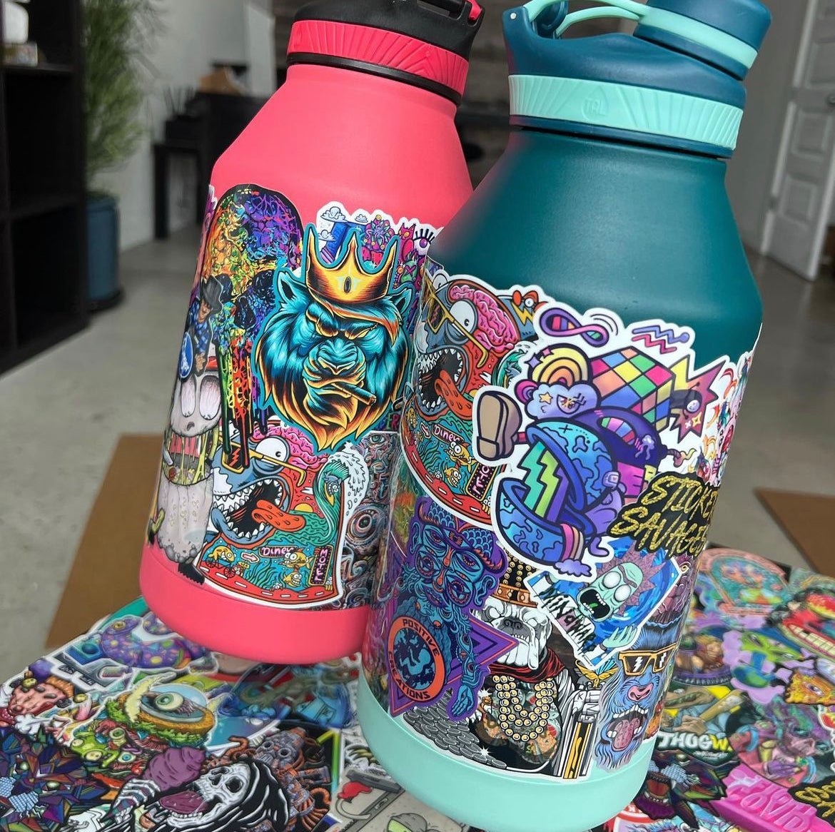 Sticker Covered Water Bottle | 60oz JUG โ Sticker Savages
